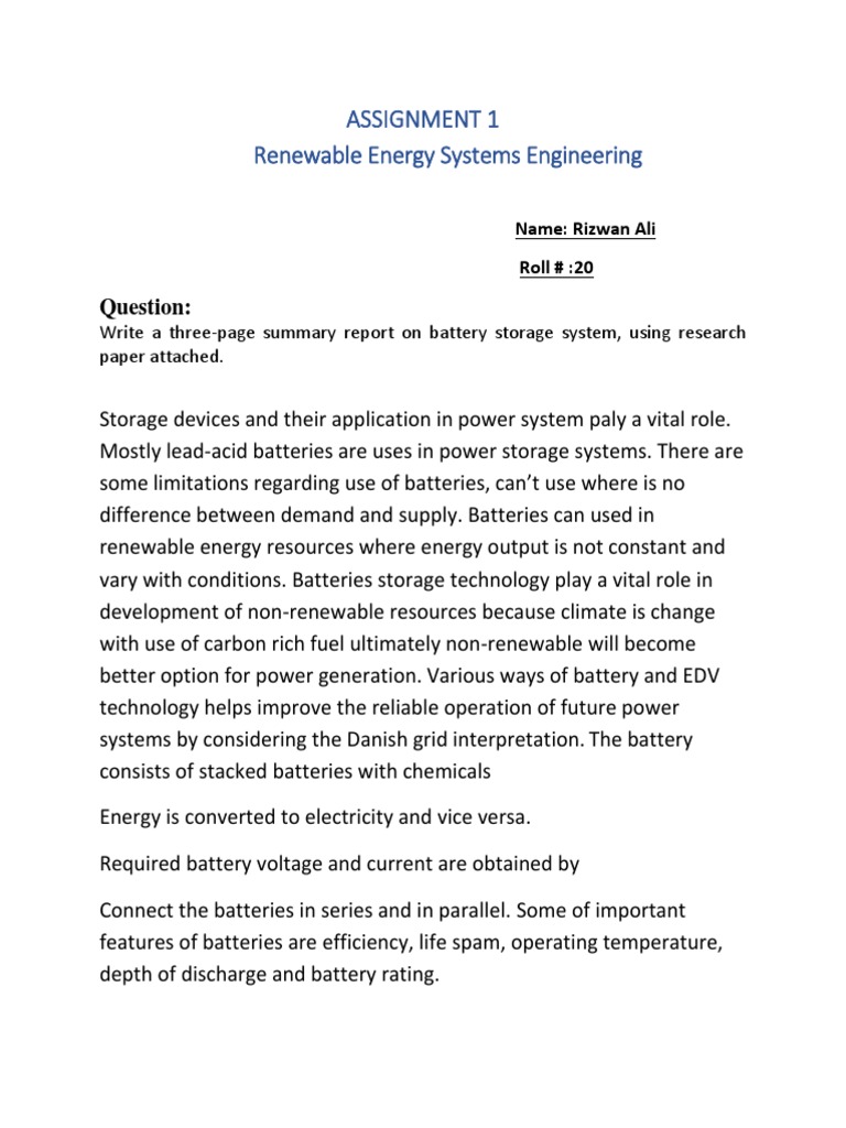 Battery Storage Systems in Renewable Energy | PDF | Electrical Grid ...