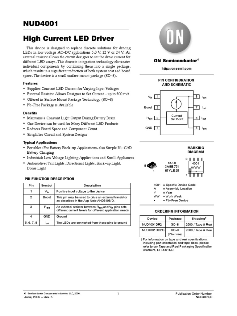 ONSemi NUD4001 Datasheet | PDF | Light Emitting Diode | Resistor