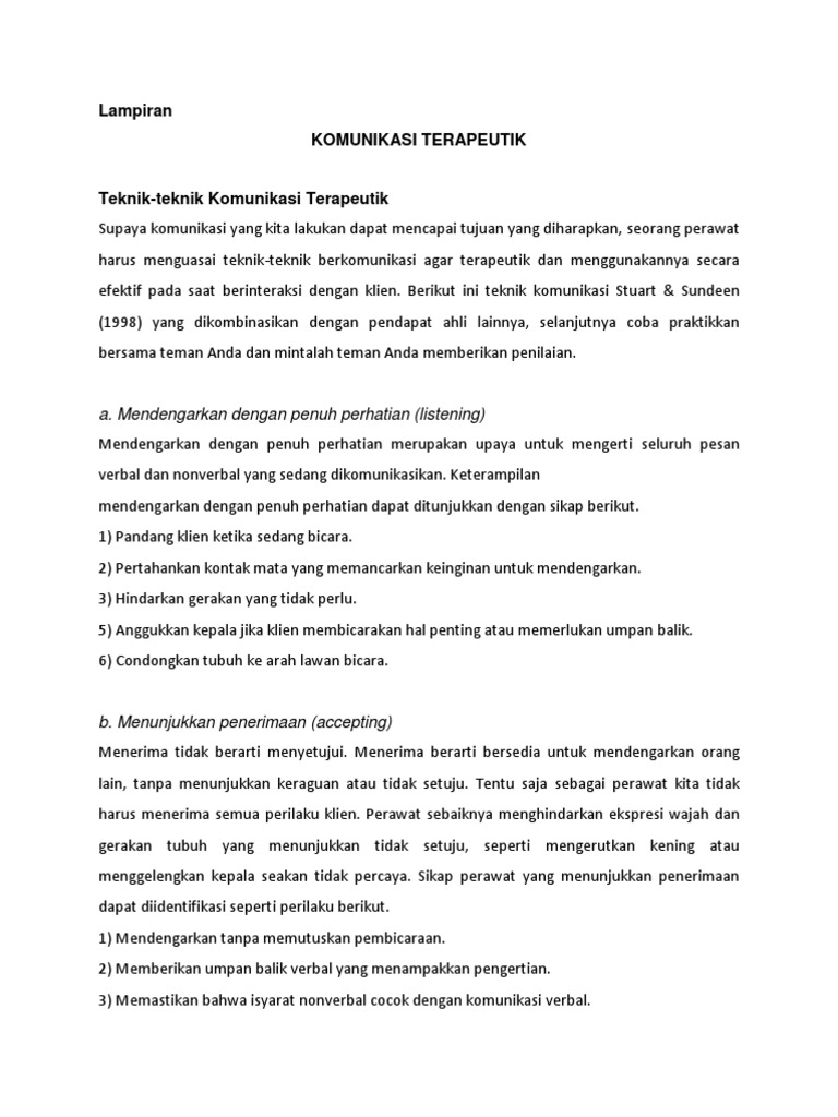 Teknik Komunikasi Terapeutik Perawat | PDF