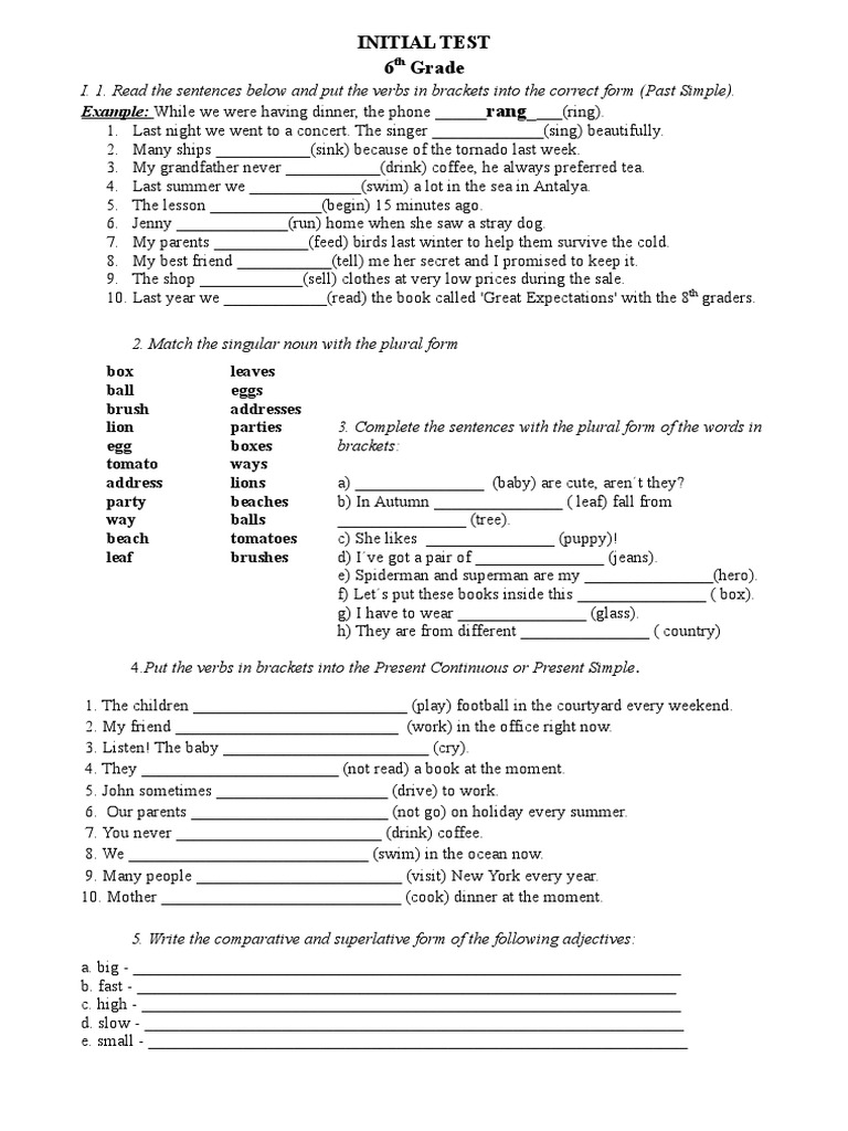 Test Initial Cu Barem 7 | PDF | Syntactic Relationships | Linguistic ...