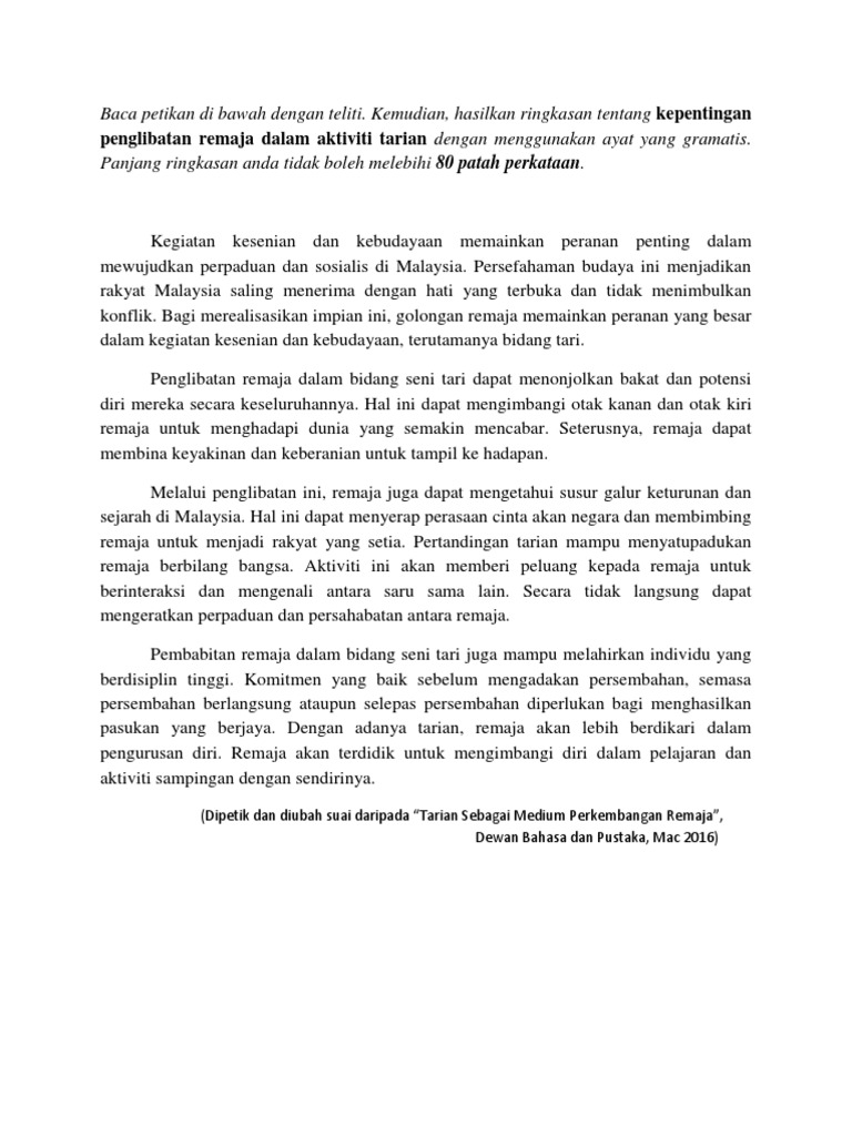 Baca Petikan Di Bawah Dengan Teliti