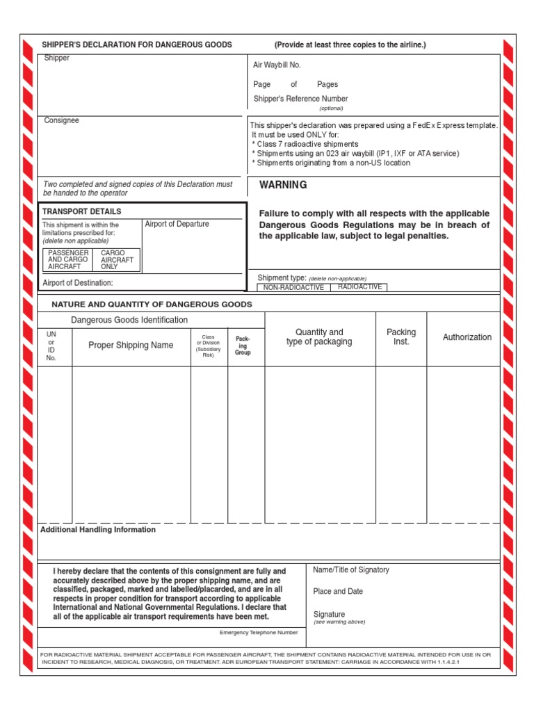 Shipper's Declaration for Dangerous Goods | PDF | Dangerous Goods | Cargo