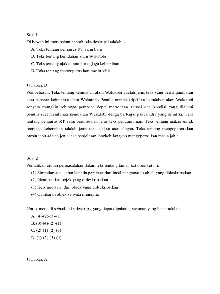 Soal Latihan Teks Deskripsi