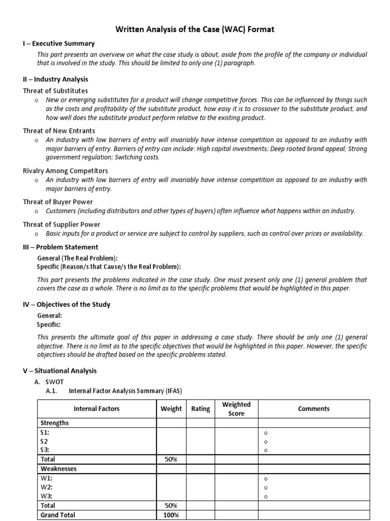 WAC Analysis Format for Case Studies | PDF | Swot Analysis | Business