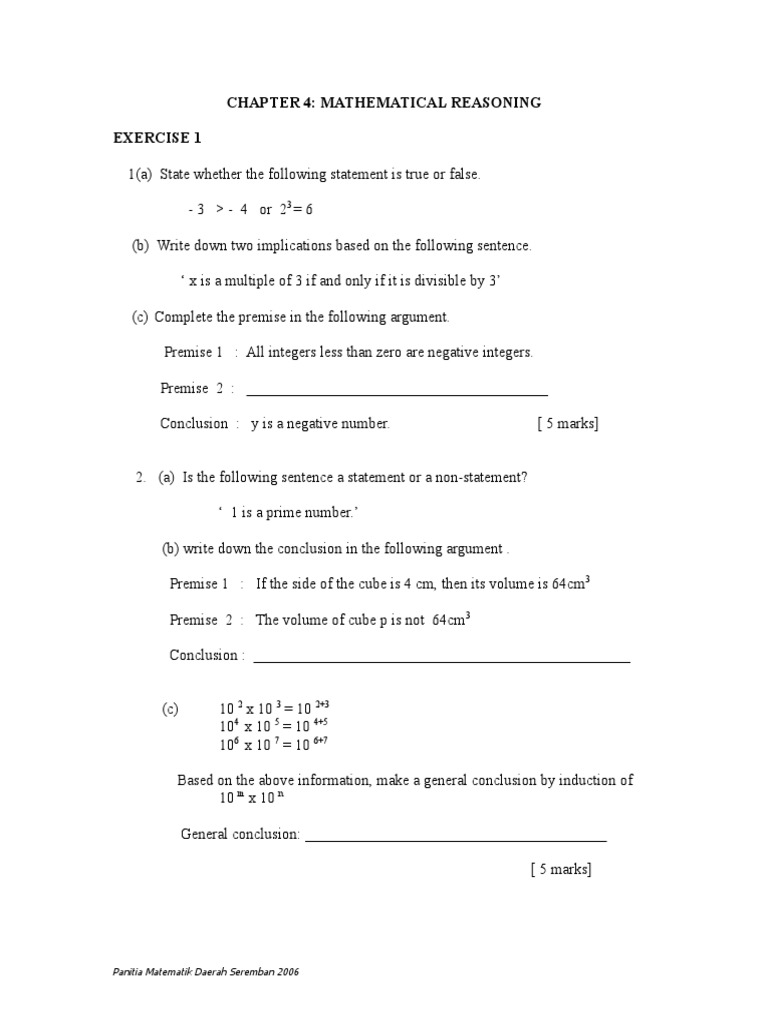Mathematical Reasoning Exercises and Tests | PDF | Logical Consequence ...