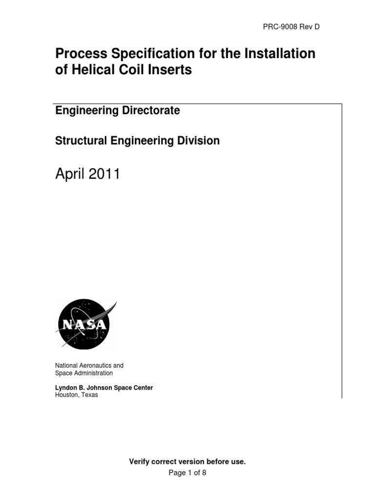 Helicoil Insert NASA PDF Screw Specification (Technical Standard)