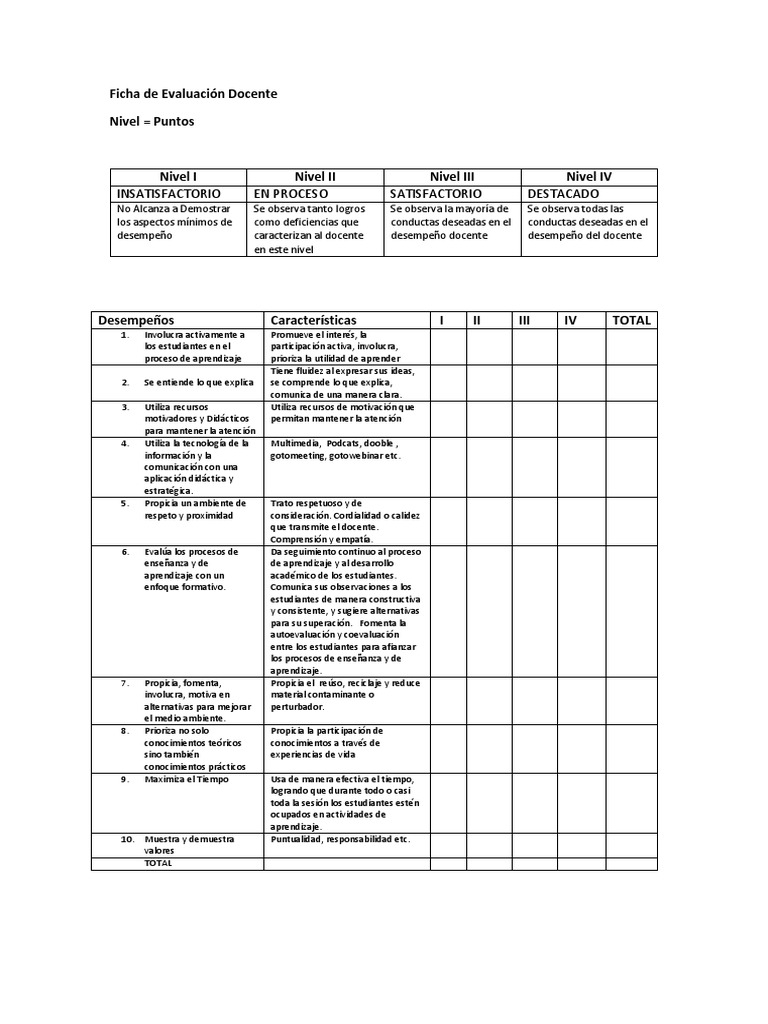 Ficha de Evaluación Docente | PDF | Maestros | Evaluación