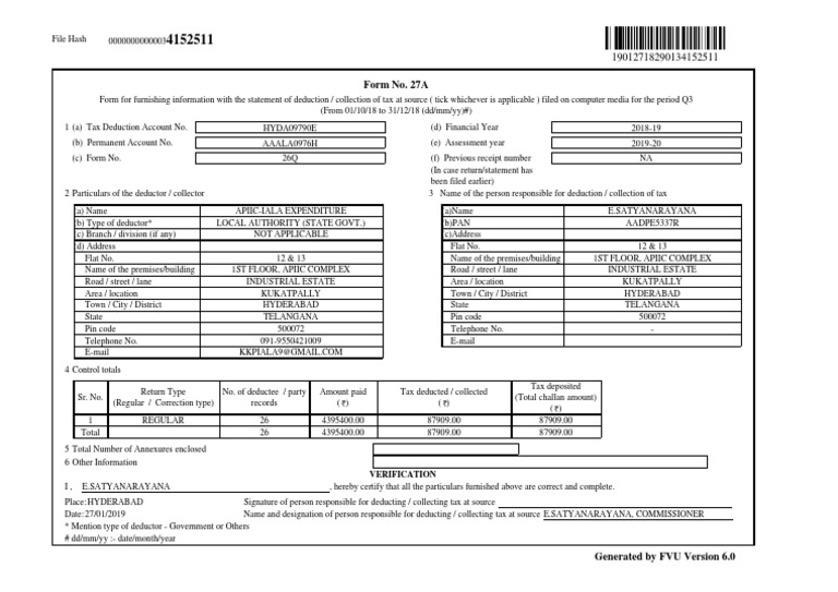 Tax Deduction Form 27A Q3 2018-19 | PDF | Taxation | Taxes