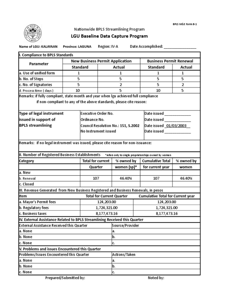 Bpls Me Form L 1 Baseline Data Capture Form | PDF | Government | Public Law