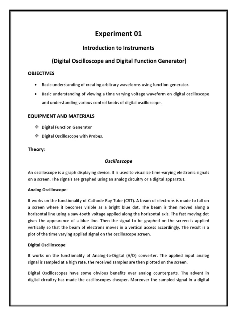 Introduction To Oscilloscope and Function Generator Lab 1 Download