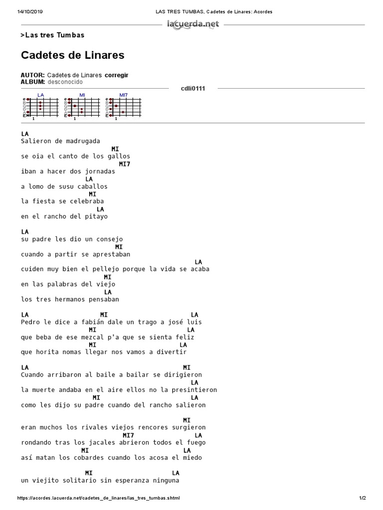 LAS TRES TUMBAS, Cadetes de Linares Acordes