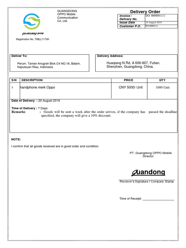 OPPO Mobile Delivery Order Invoice | PDF