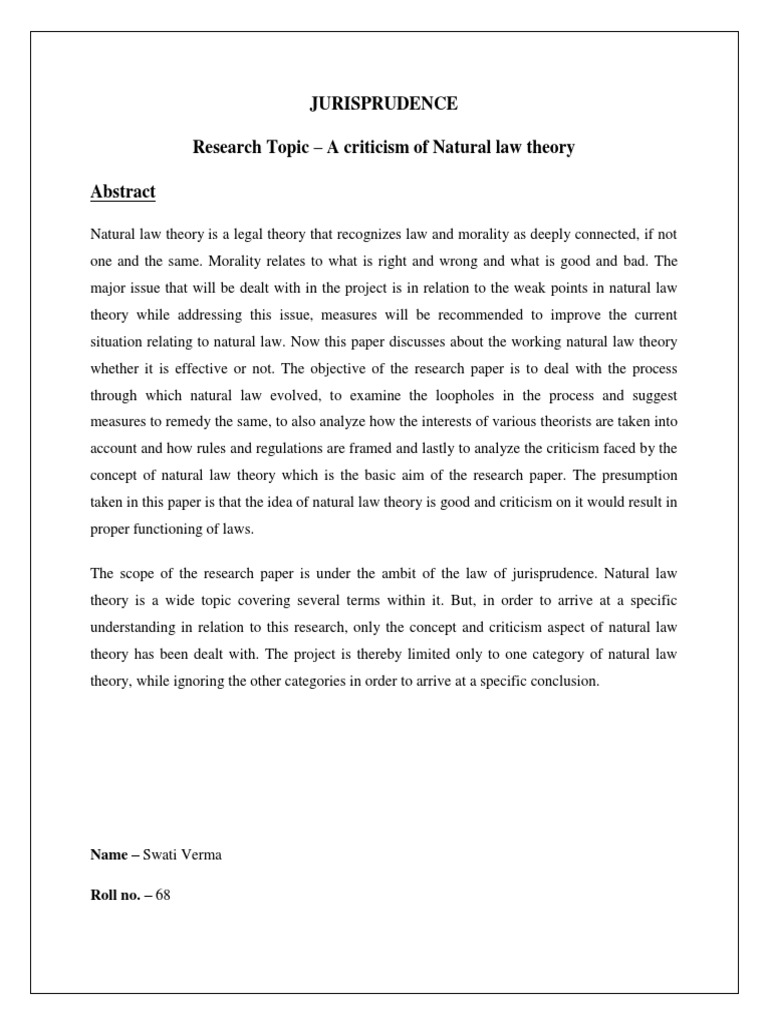 Jurisprudence Research Topic - A Criticism of Natural Law Theory | PDF