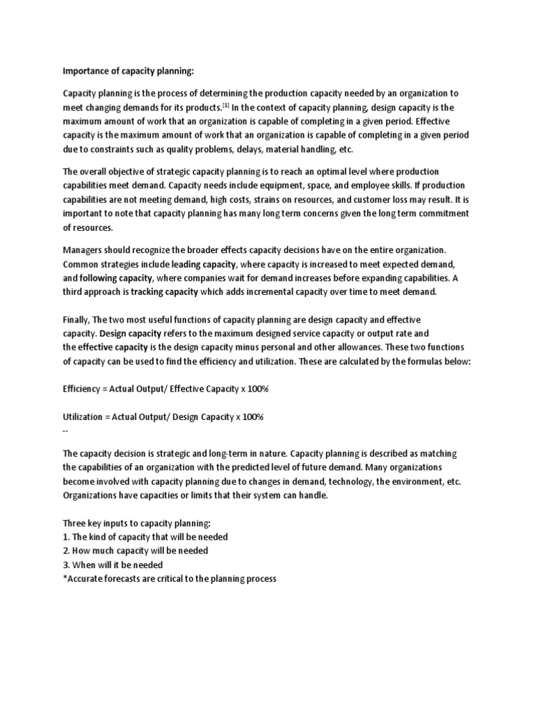 Importance Of Capacity Planning Docx Employment Design