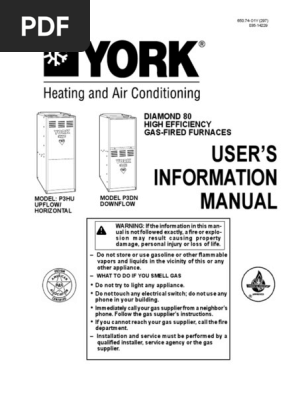 York P3hu P3dn User S Information Manual Furnace Thermostat