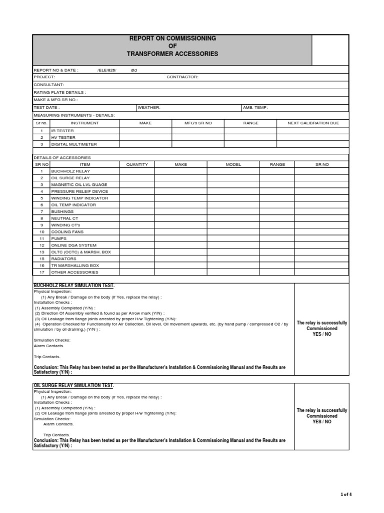 Transformer Commissioning Accessories PDF Transformer Relay