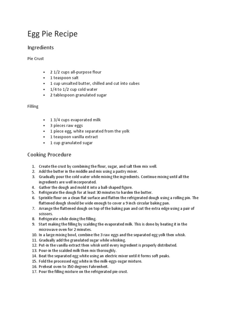 Egg Pie Recipe | PDF | Baking | Cuisine
