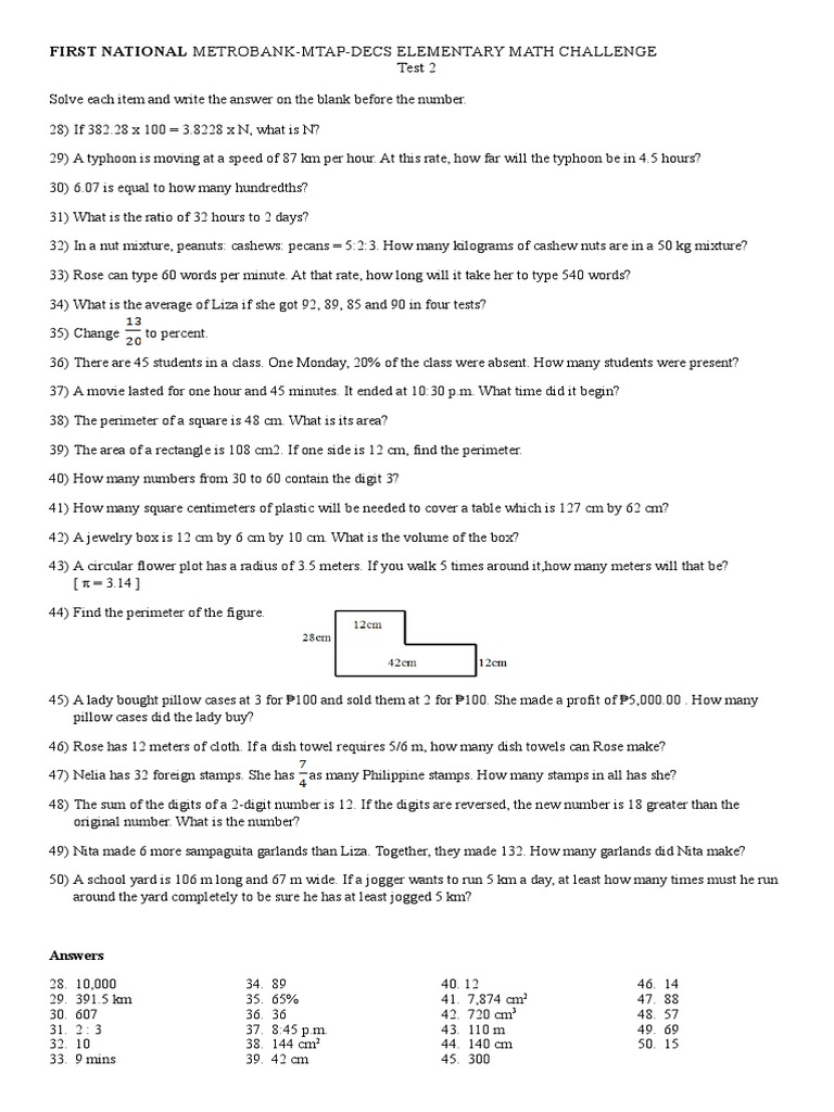 Elementary Math Challenge Questions | PDF | Teaching Mathematics | Nature