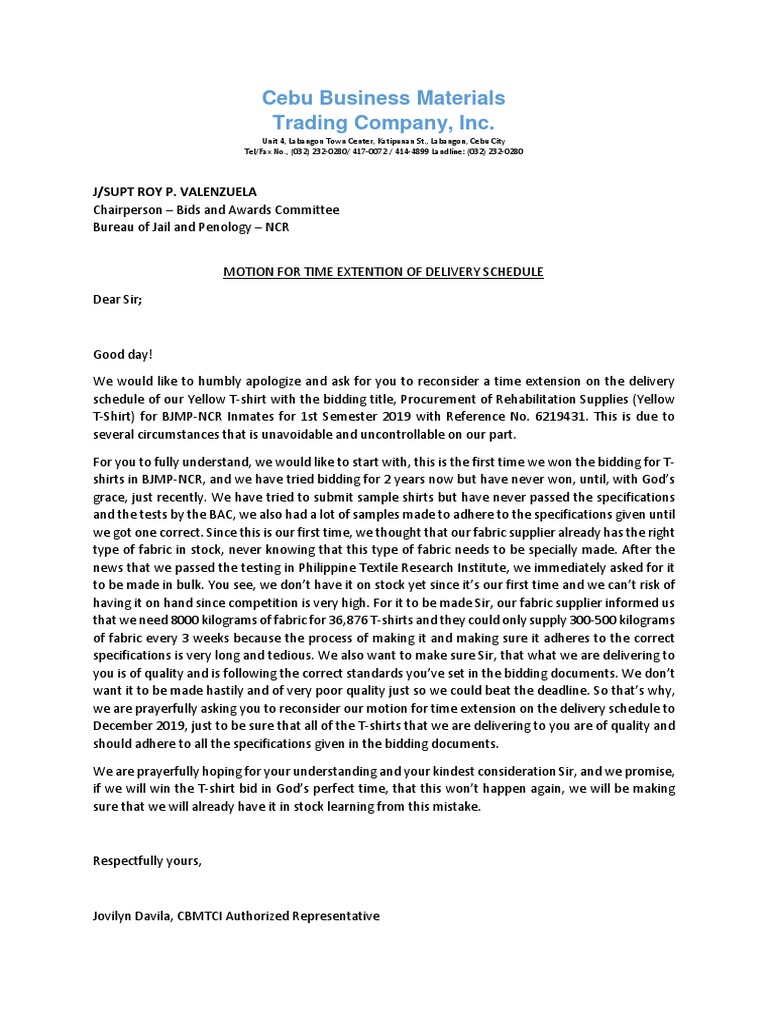 Request for Extension on T-Shirt Delivery | PDF | Business