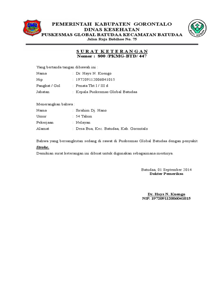 Surat Keterangan Dalam Perawatan Dokter Pdf
