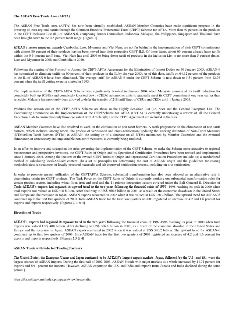 Progress of ASEAN Free Trade Area | PDF | Asean Free Trade Area ...