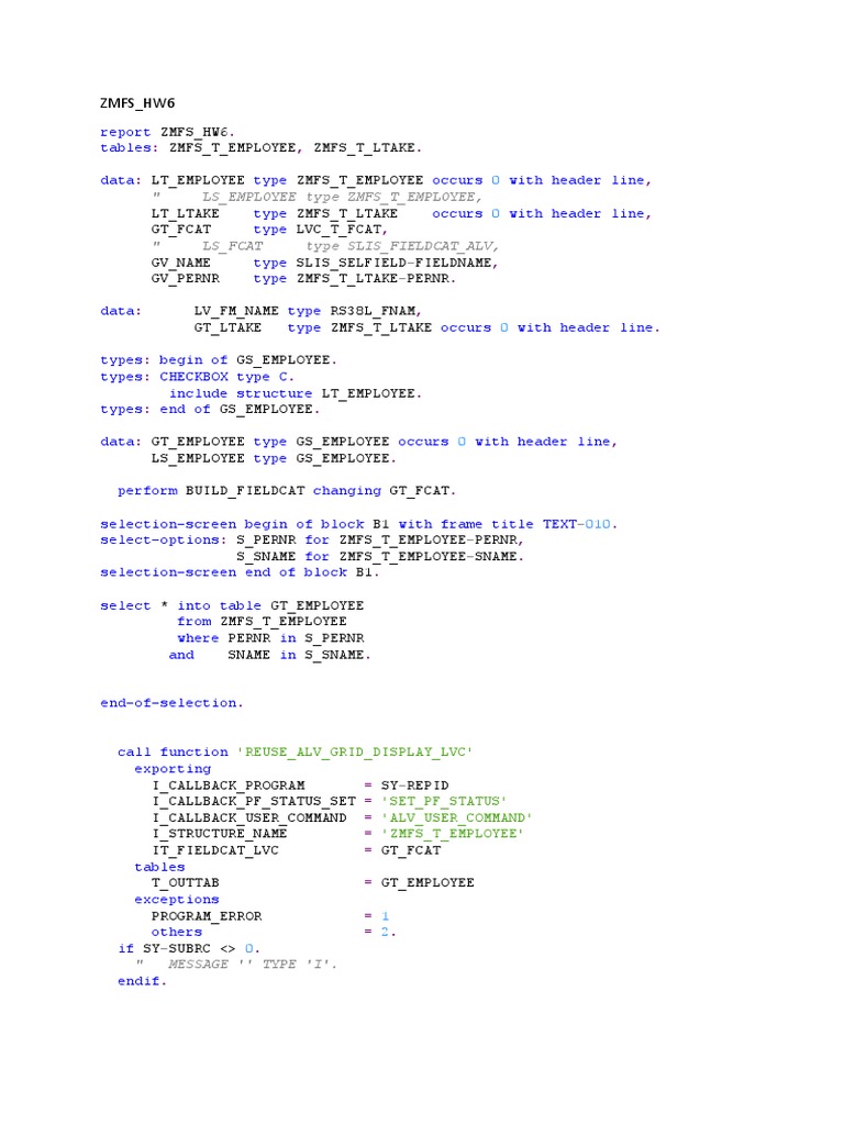 ZMFS_HW6 Employee ALV Report Code | PDF | Digital Technology ...