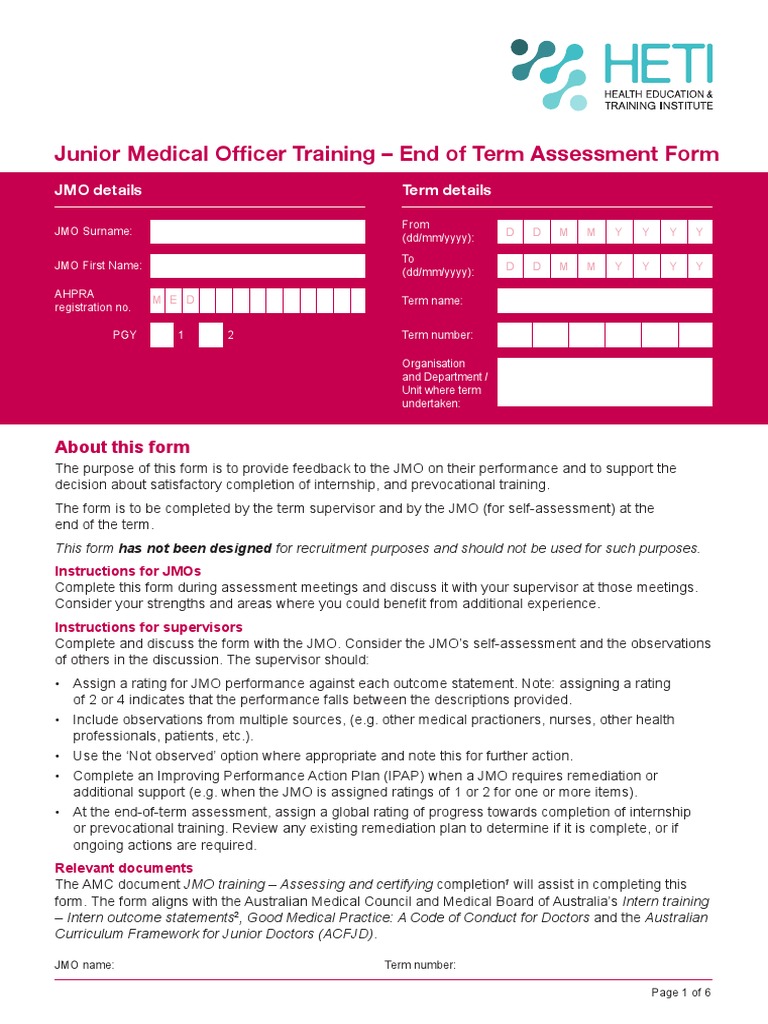 JMO End of Term Assessment Form | PDF | Health Care | Evidence Based ...