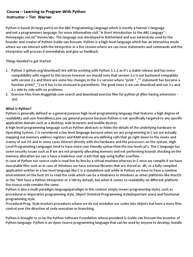 CBT Nugget Python Programming Language Notes PDF Python