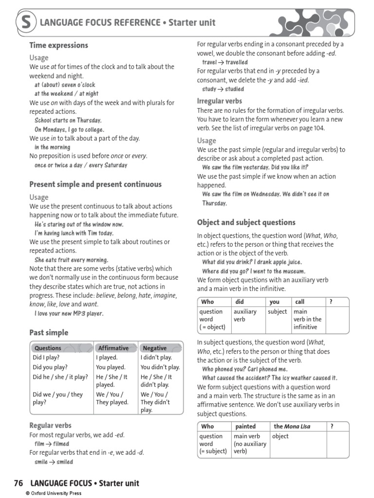 Language Focus Reference - Starter Unit: Time Expressions | PDF ...