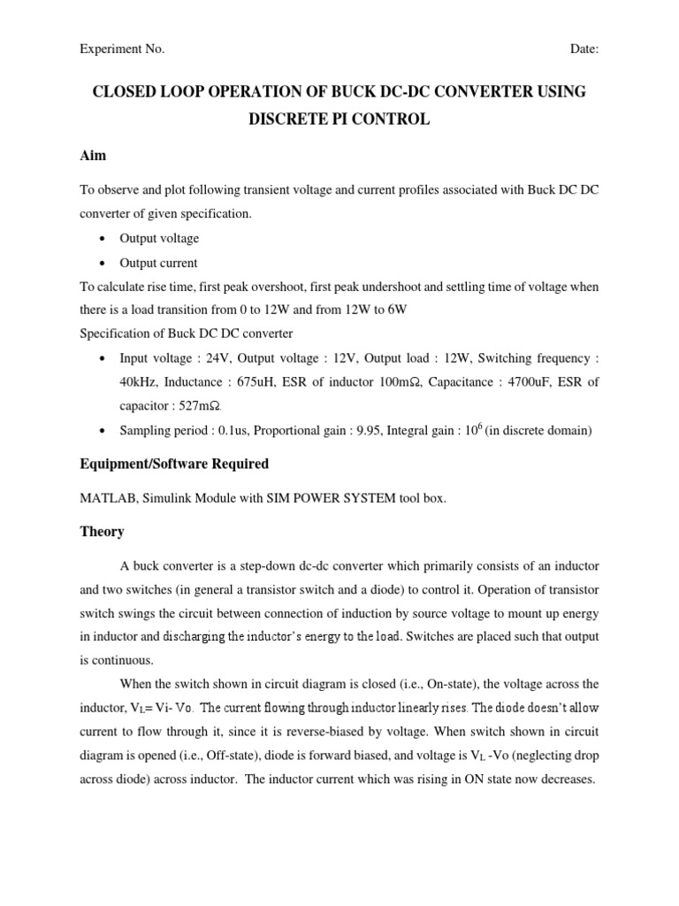Closed Loop Operation of Buck DC-DC Converter Using Discrete Pi Control ...