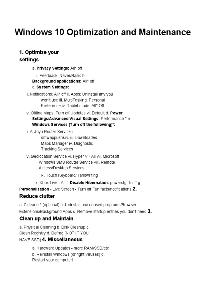 Windows 10 Optimization and Maintenance 1. Optimize Your Settings PDF