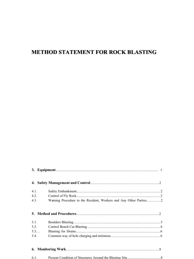 Method Statement For Blasting PDF PDF Electron Nature