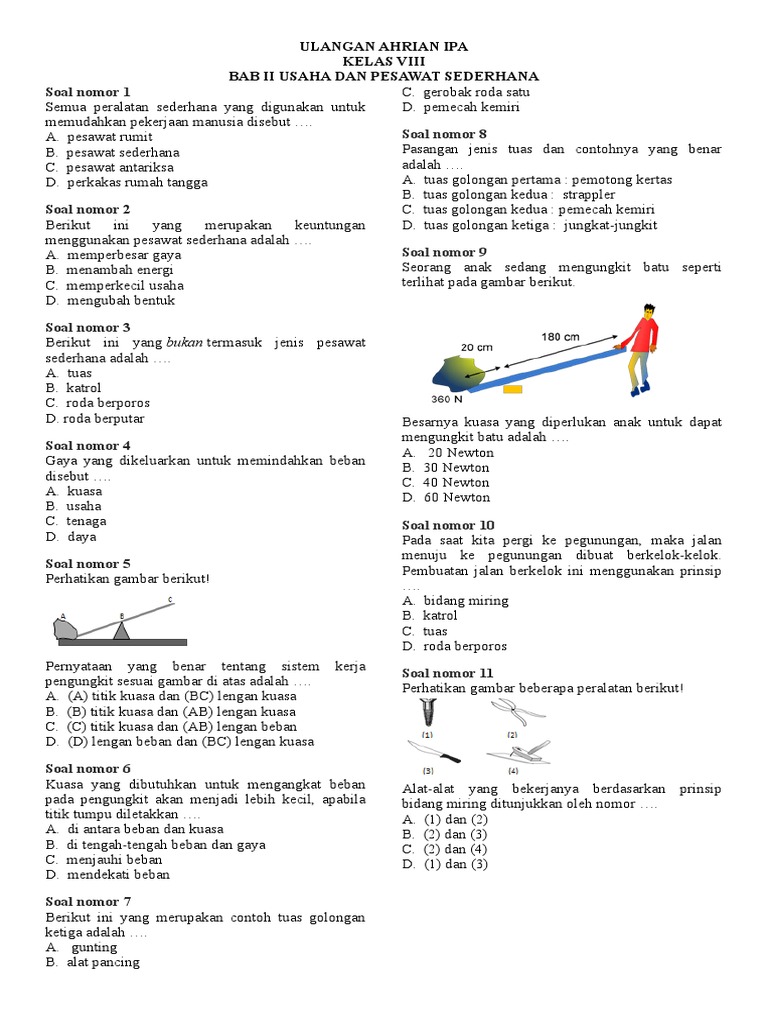 Soal Ulanag Bab Ii Usaha Dan Pesawat Sederhana