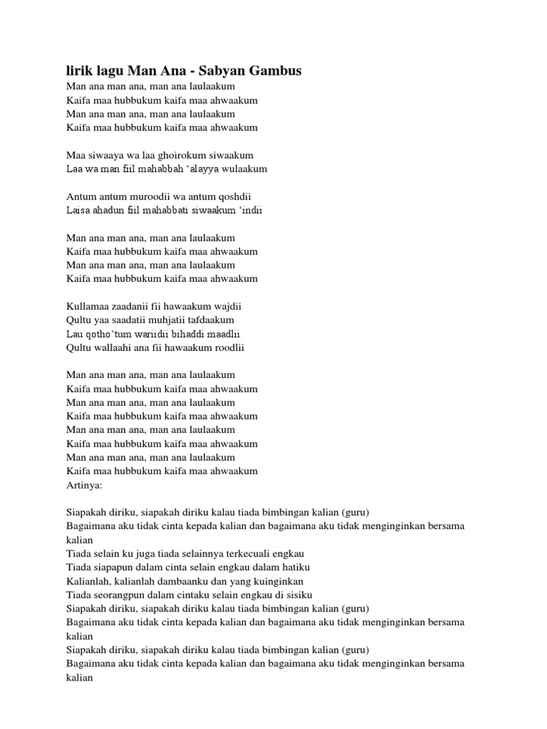 Lirik Lagu Man Ana Pdf