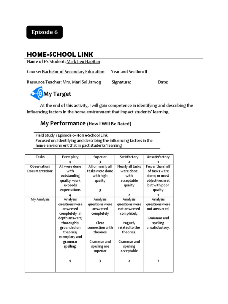 FS 1 Episode 6 Home-School Link Guide | PDF | Temperament | Learning