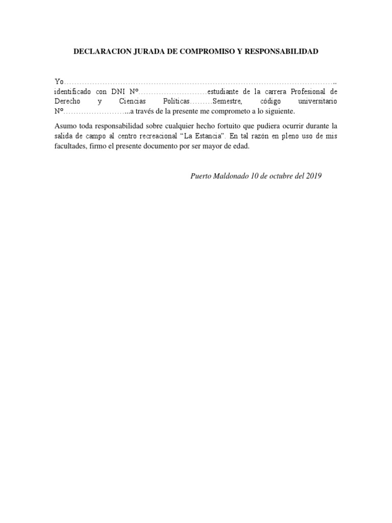 Declaracion Jurada de Compromiso y Responsabilidad | PDF