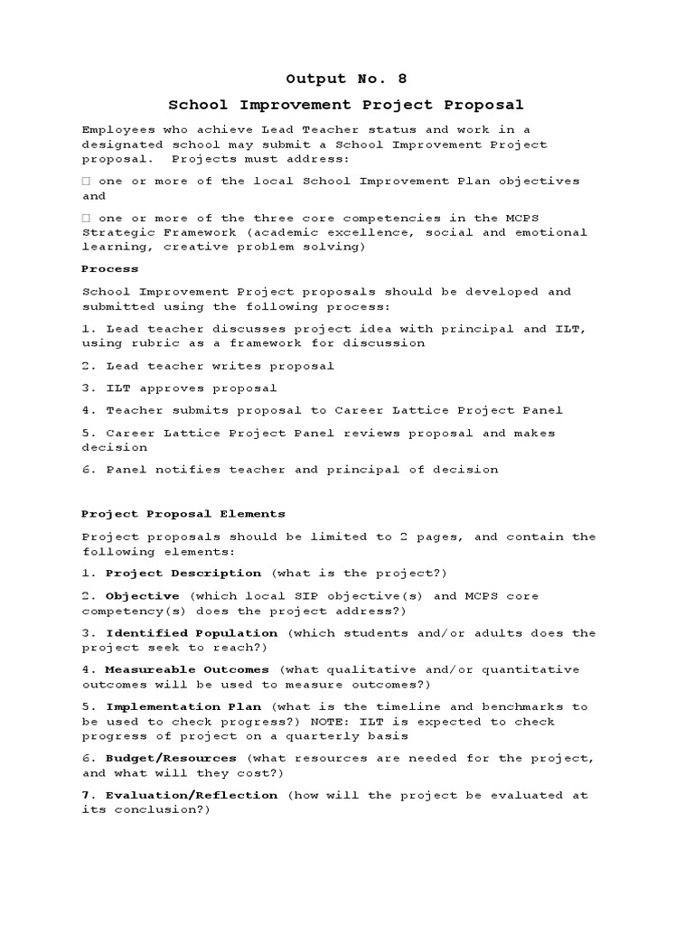 Output No. 8 School Improvement Project Proposal: Process | PDF ...
