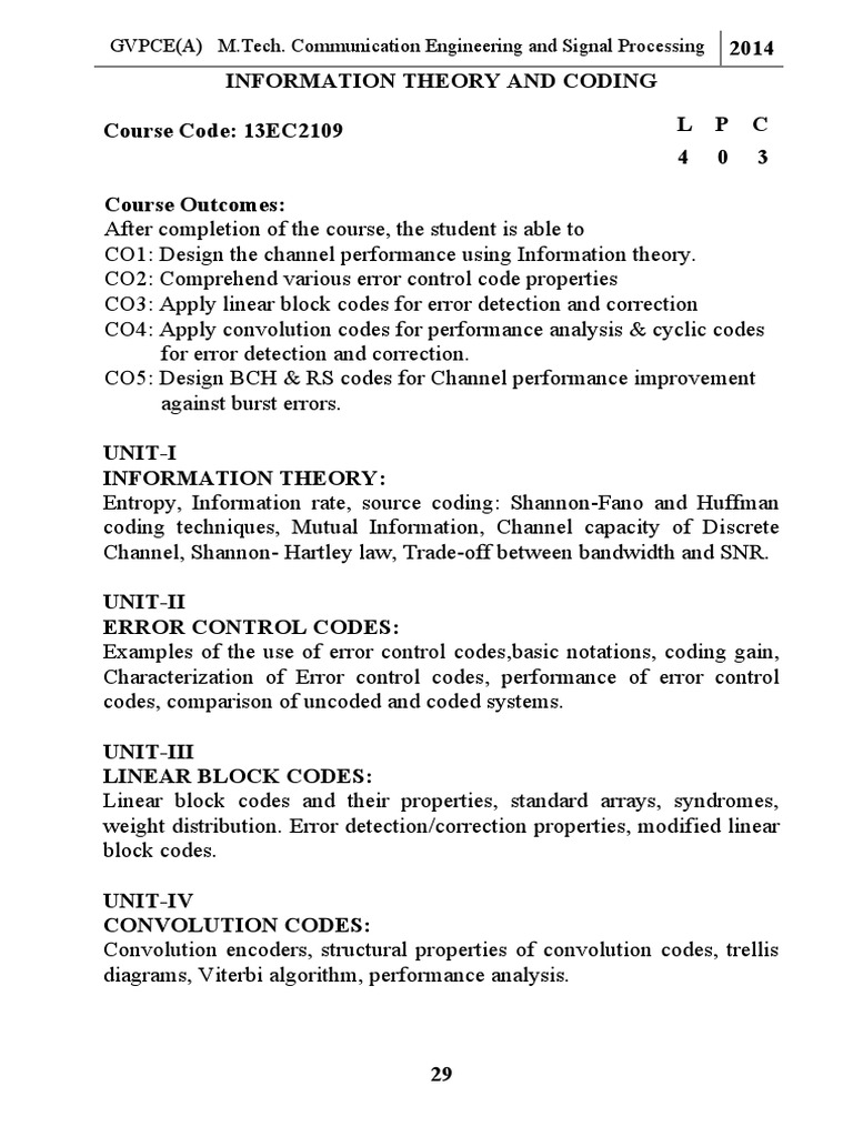 Information Theory & Coding Course Guide | PDF | Technology & Engineering