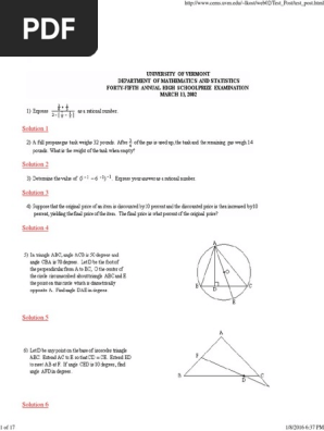 Vermont High School Prize Examination In Mathematics Circle Triangle