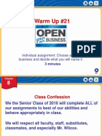 Warm Up #21: Individual Assignment: Choose A Type of Business and Decide What You Will Name It
