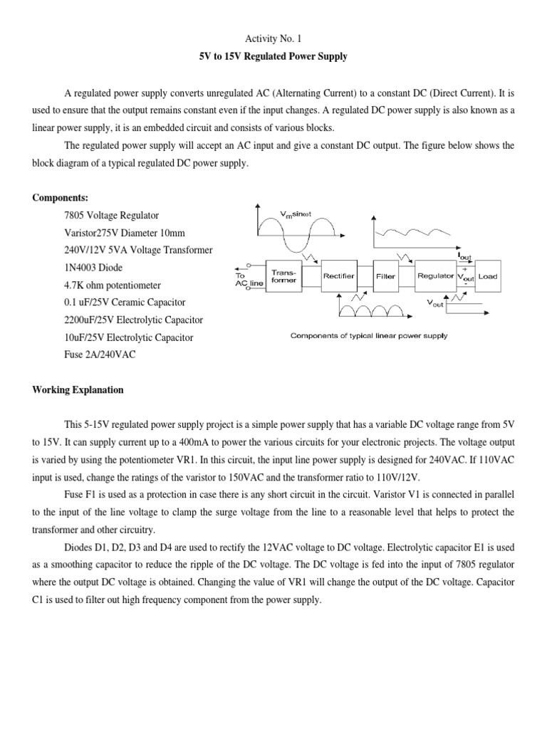 5V To 15V Regulated Power Supply PDF Power Supply Capacitor