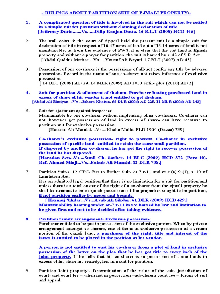 Rulings About Partition Suit PDF Concurrent Estate Lawsuit