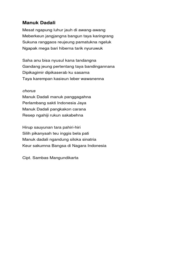Manuk Dadali Lirik