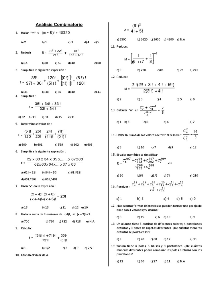 Ejercicios de Análisis Combinatorio | PDF | Ajedrez | Deportes
