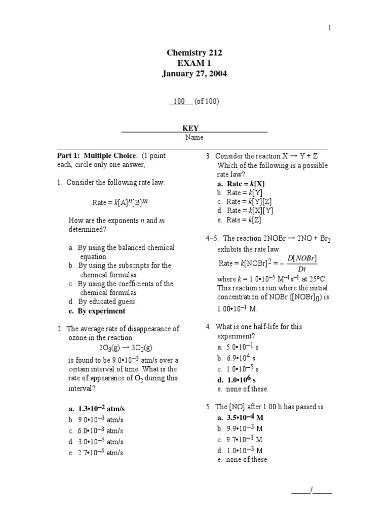Exam1 W04a Pdf Reaction Rate Chemical Equilibrium