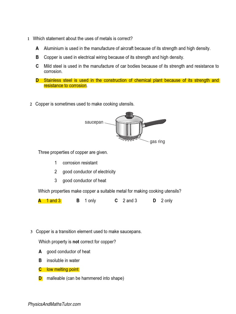Uses and Properties of Metals | PDF | Metals | Stainless Steel