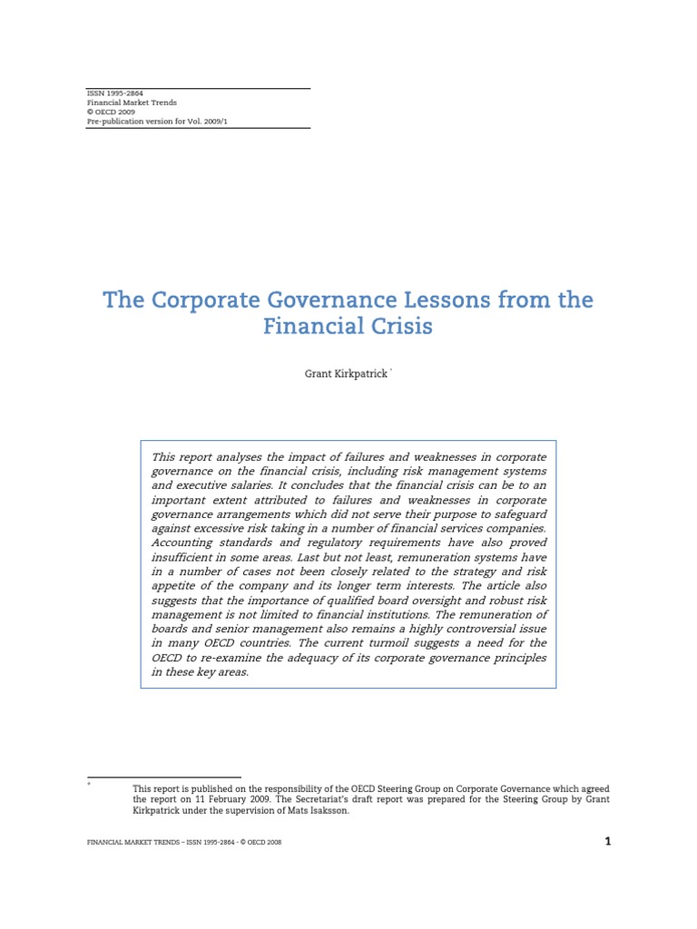 The Corporate Governance Lessons From The Financial Crisis | PDF