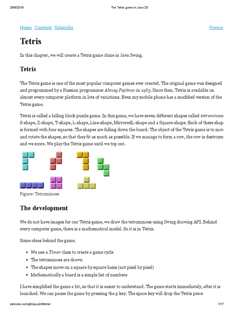 The Tetris Game in Java 2D | PDF | Software Engineering | Areas Of ...
