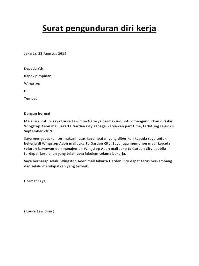 Download 78+ Contoh Surat Resign Kerja Gratis Terbaru