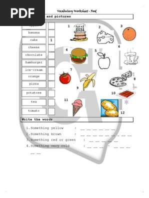 Vocabulary Matching Worksheet Food